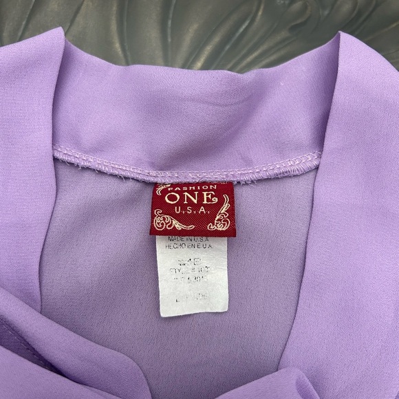 ➕Ruffle short sleeve tie neck lilac Women's Top - Picture 2 of 4